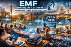 University students and researchers studying electromagnetic fields with 5G technology and federal research context.